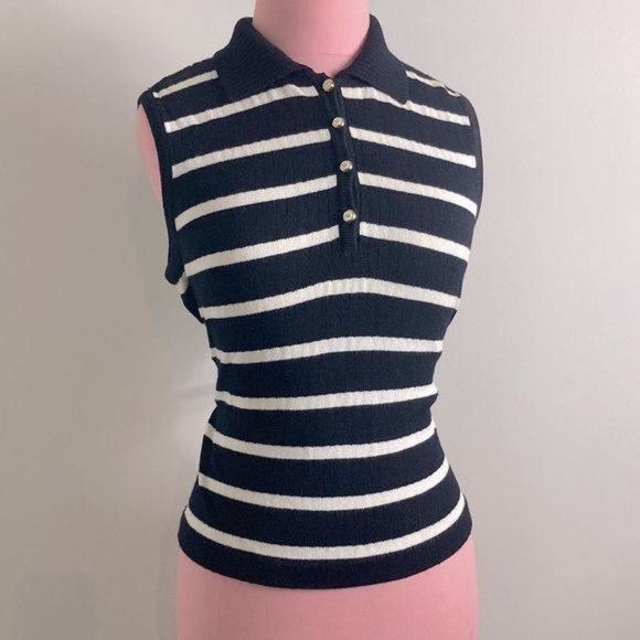 St. John Sport by Marie Gray Black Striped Polo Sweater - Picture 11 of 11